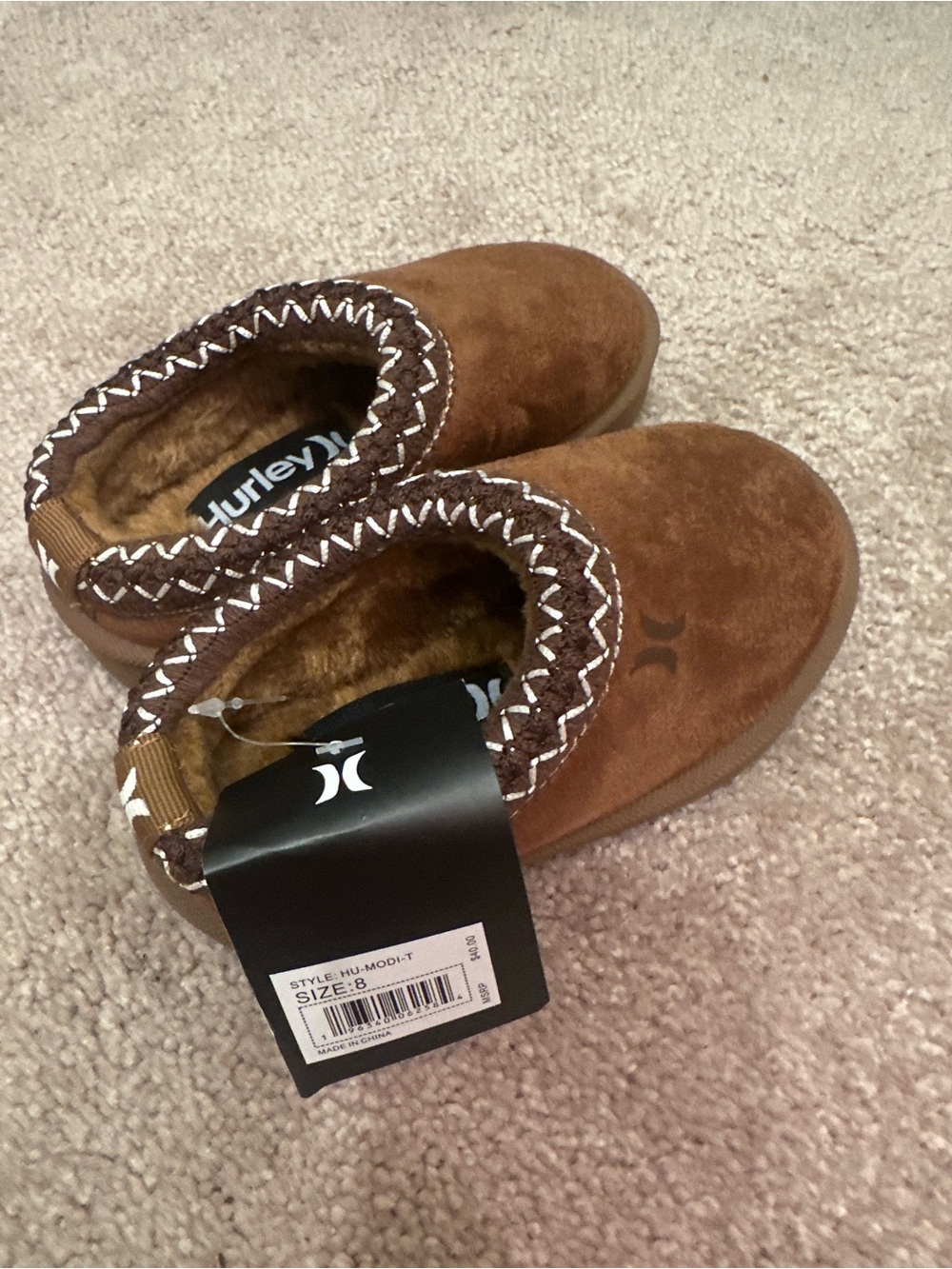Hurley Kids Brown Suede Slip-On Slippers Size 8